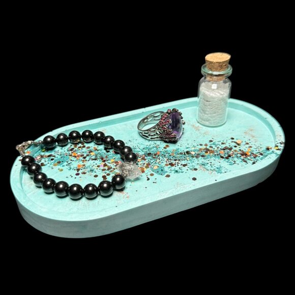 Teal Eco Resin Vanity Tray | Candle Tray | Jewelry Tray - Picture 2 of 2